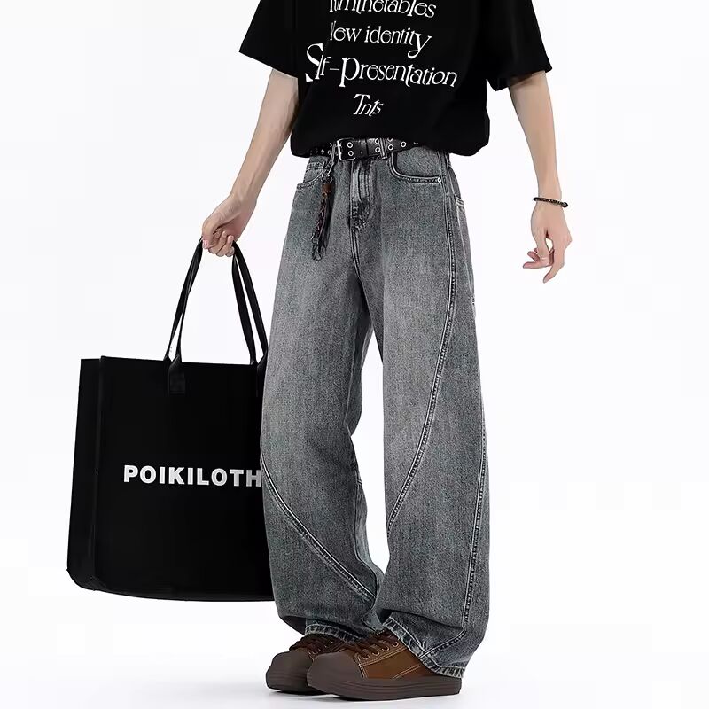 Men's Vintage Jeans Bending knife pants Street Casual Wide Leg Denim Pants Summer Male Mopping Trousers baggy Hip Hop Style