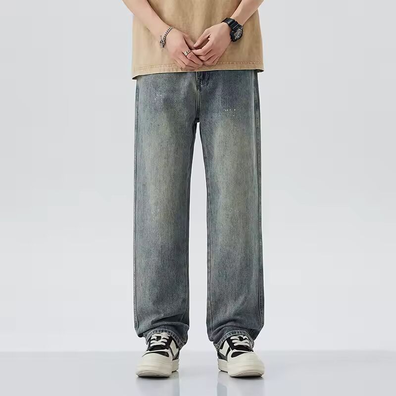 2025 American Style Loose Straight Leg Men's Jeans Trendy High Street Versatile Wide Leg Long Pants Spring Summer New Arrival