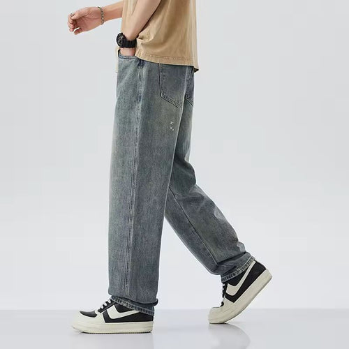2025 American Style Loose Straight Leg Men's Jeans Trendy High Street Versatile Wide Leg Long Pants Spring Summer New Arrival